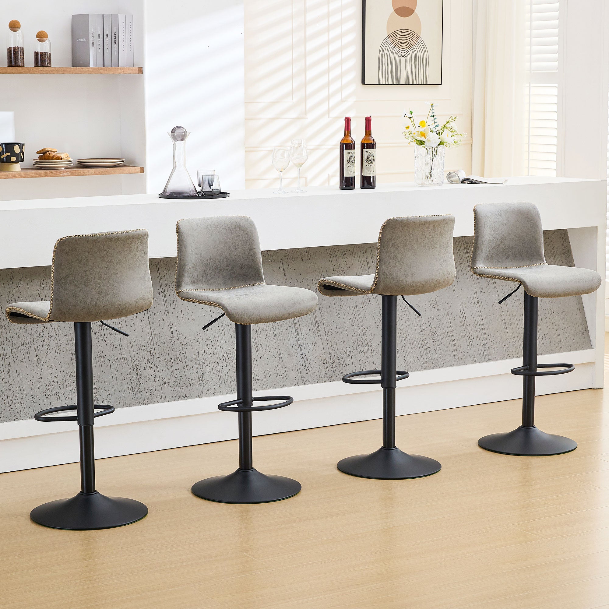 FIRAVOE Swivel Bar Stools Set of 2/3//4/6, Counter Height Bar Stools with Back, Adjustable Bar Stools 24" to 32", Brown Leather Kitchen Barstools Counter Stools Island Bar Chairs