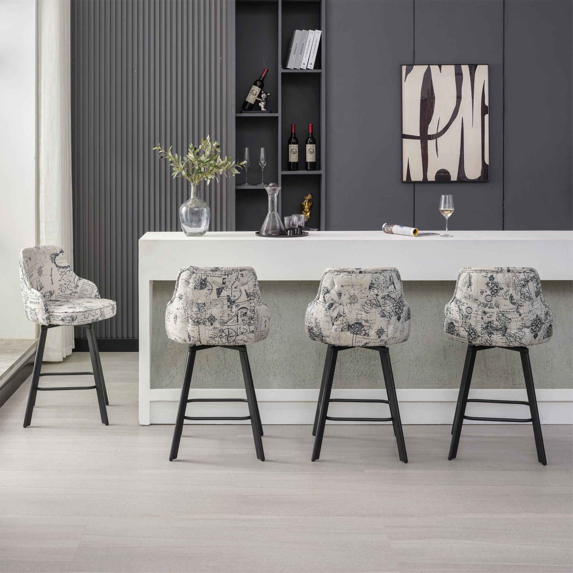 FIRAVOE Bar Stools Set of 2, 26" Swivel Counter Height Bar Stools with High Back, Faux Leather Kitchen Barstools Counter Height for Kitchen Island