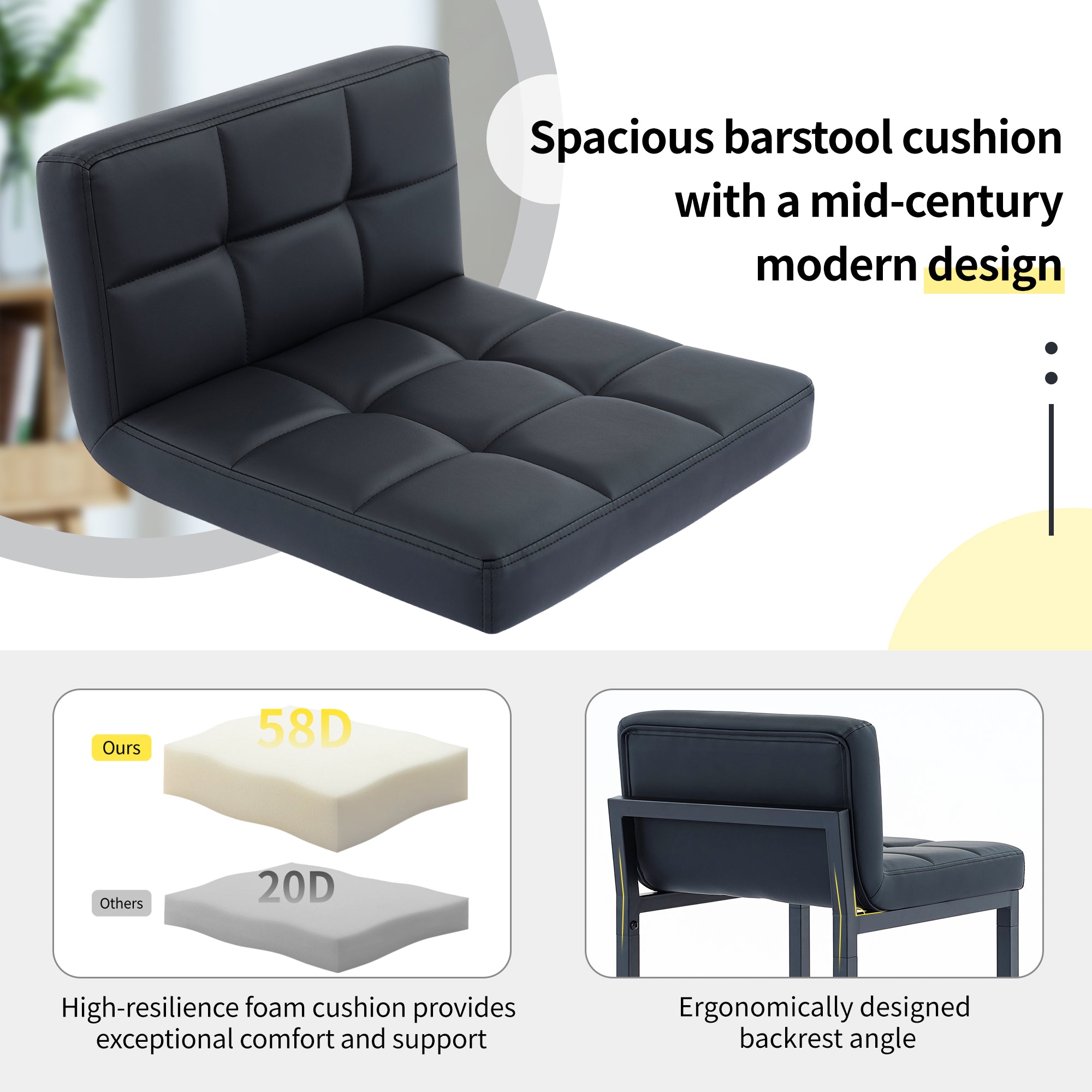 FIRAVOE Bar Stools Set of 2, PU Leather Counter Height Barstools with Low Back and Thickened Metal Legs, 26 Inch Modern Island Chairs for Kitchen Island, Bar, Counter