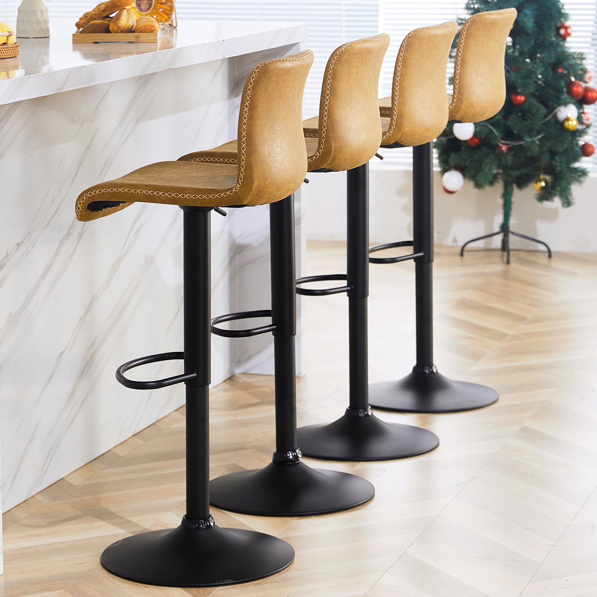 FIRAVOE Swivel Bar Stools Set of 2/3//4/6, Counter Height Bar Stools with Back, Adjustable Bar Stools 24" to 32", Brown Leather Kitchen Barstools Counter Stools Island Bar Chairs