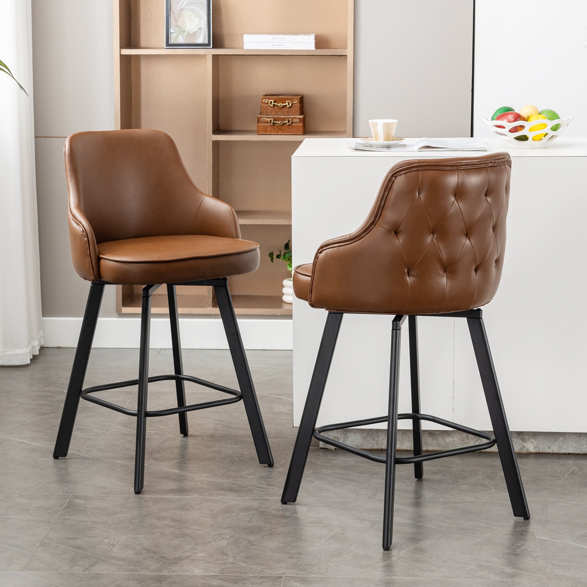 FIRAVOE Bar Stools Set of 2, 26" Swivel Counter Height Bar Stools with High Back, Faux Leather Kitchen Barstools Counter Height for Kitchen Island