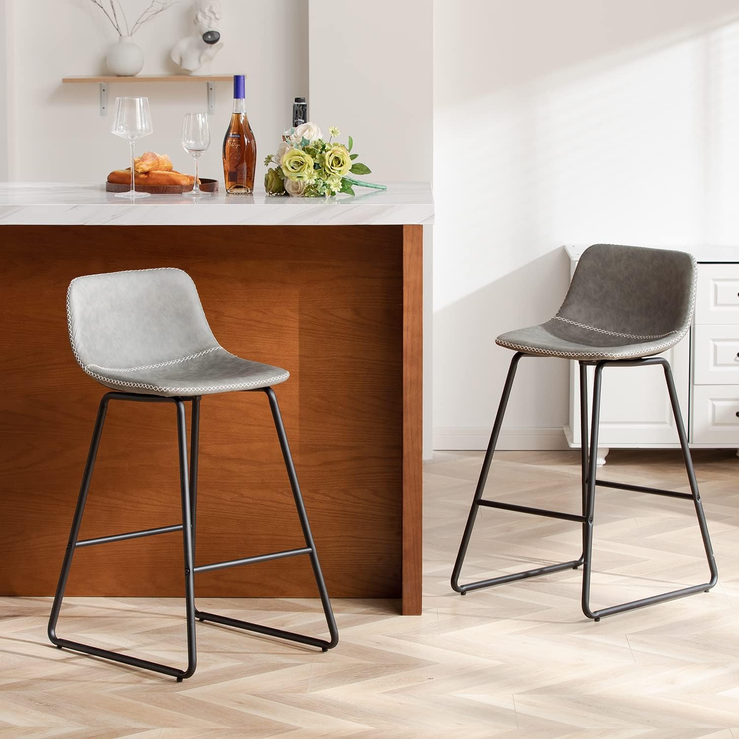 FIRAVOE Counter Height Bar Stools Set of 2, Counter Stools with Backs, Modern Bar Stools for Kitchen Island, Bar Stools 26 Inch Seat Height