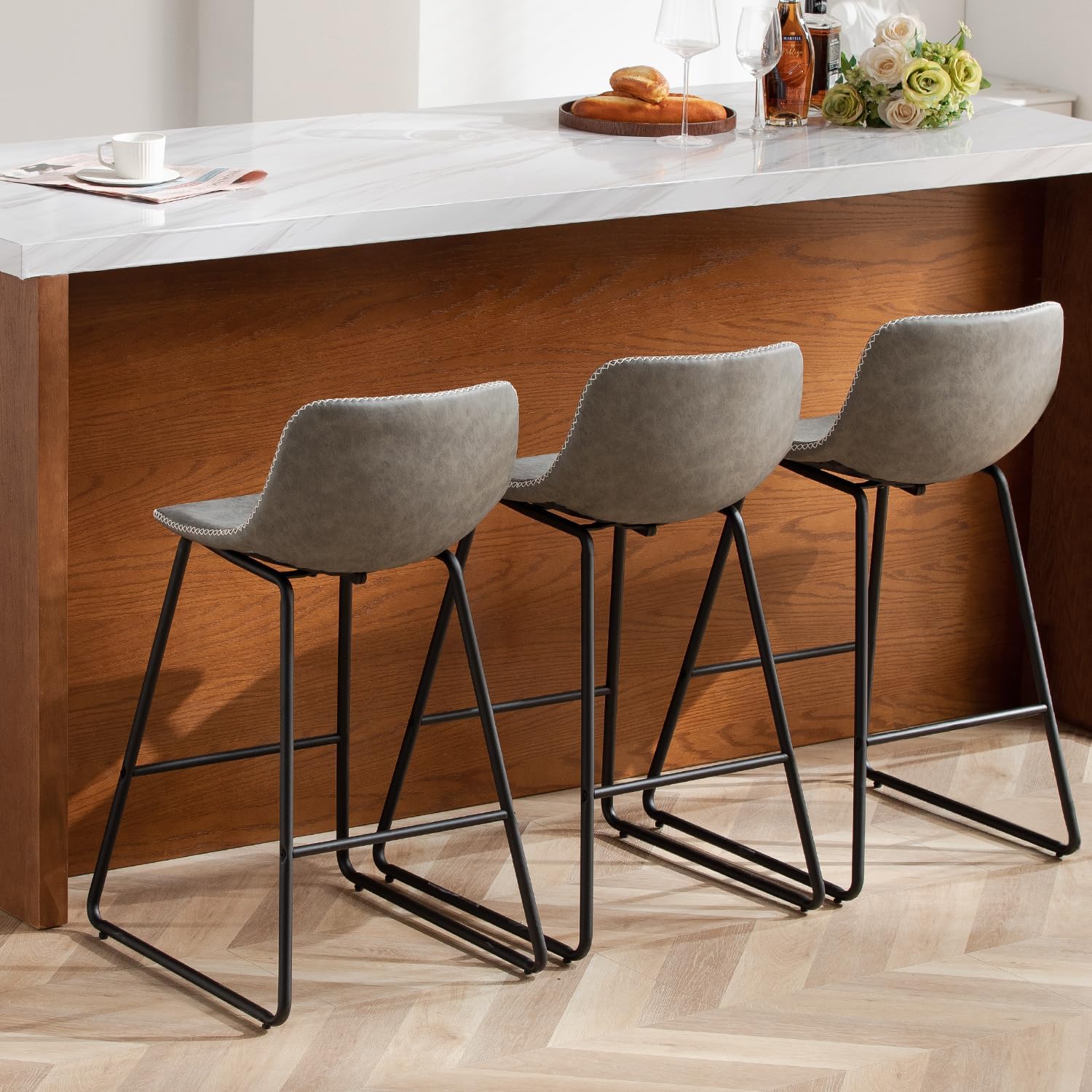 FIRAVOE Counter Height Bar Stools Set of 2, Counter Stools with Backs, Modern Bar Stools for Kitchen Island, Bar Stools 26 Inch Seat Height