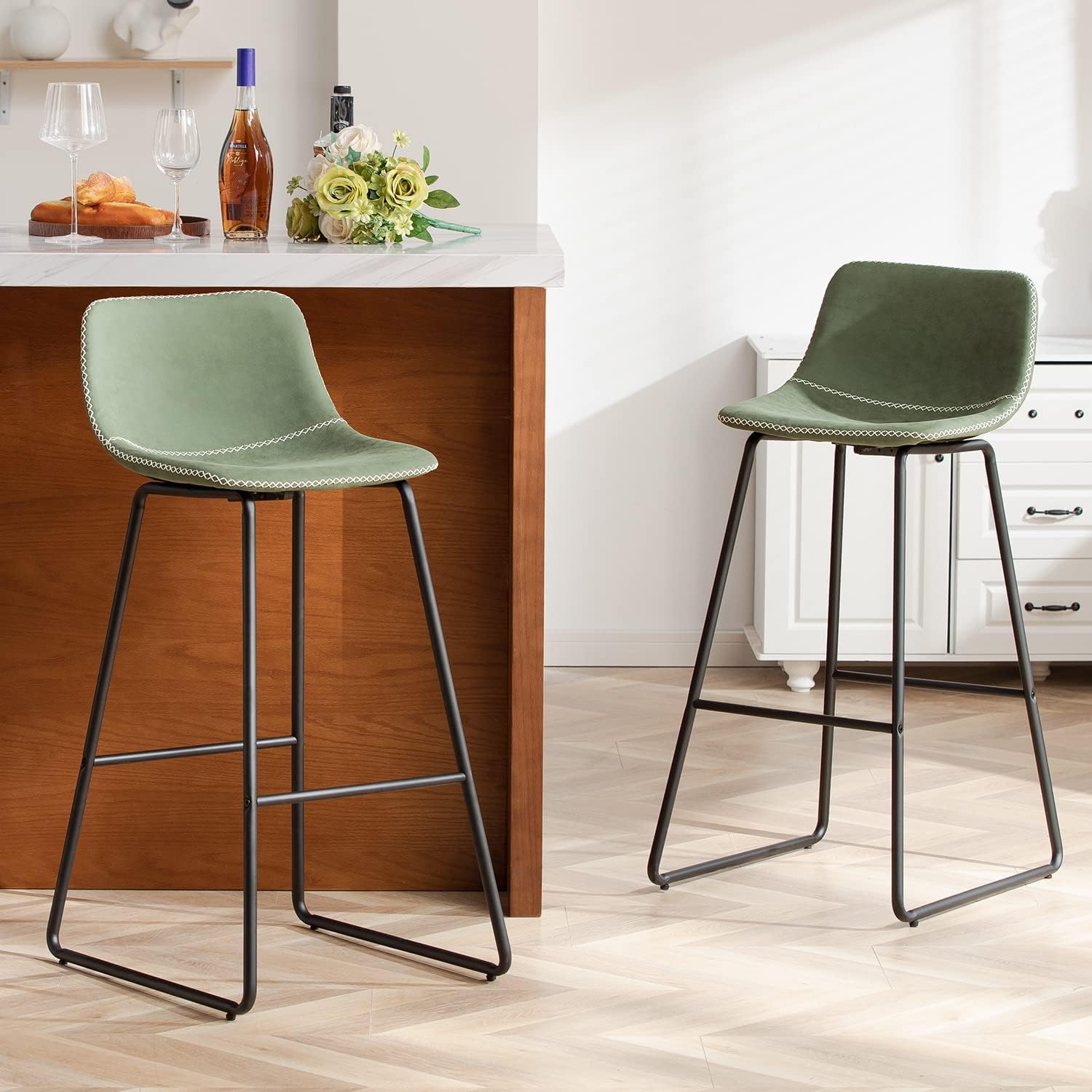FIRAVOE Counter Height Bar Stools Set of 2, Counter Stools with Backs, Modern Bar Stools for Kitchen Island, Bar Stools 26 Inch Seat Height