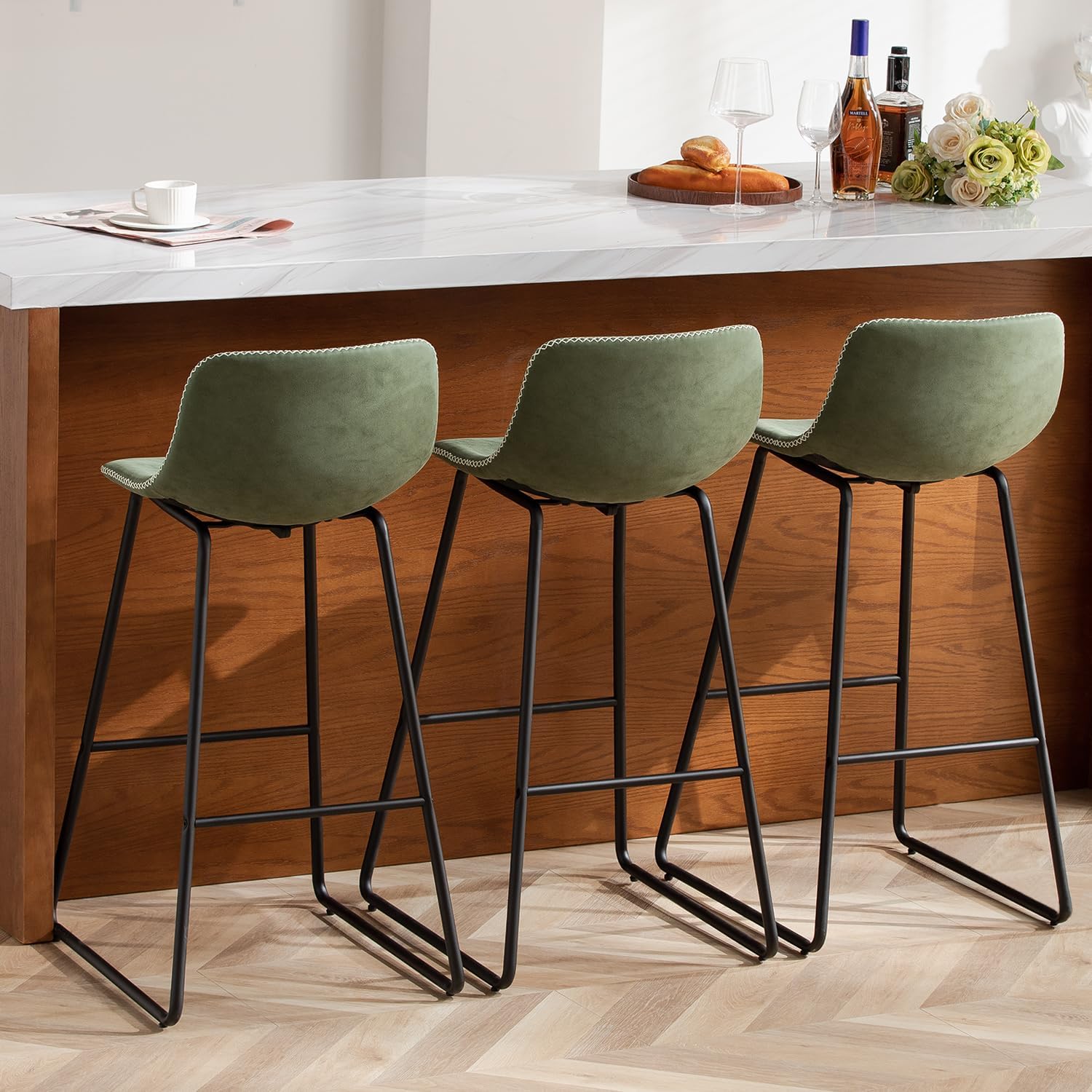 FIRAVOE Counter Height Bar Stools Set of 2, Counter Stools with Backs, Modern Bar Stools for Kitchen Island, Bar Stools 26 Inch Seat Height
