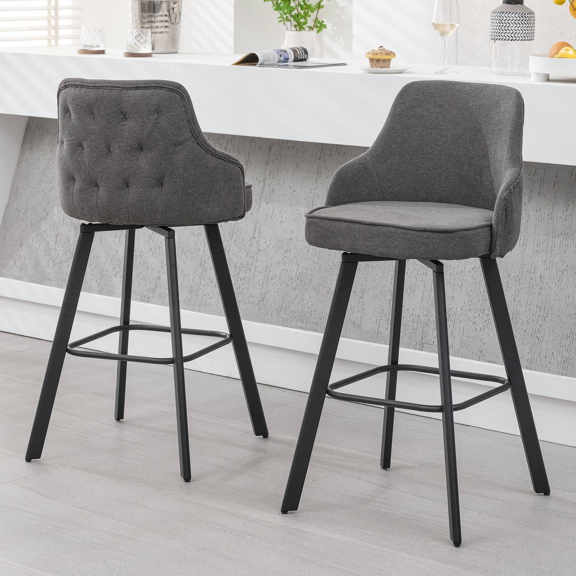 FIRAVOE Bar Stools Set of 2, 26" Swivel Counter Height Bar Stools with High Back, Faux Leather Kitchen Barstools Counter Height for Kitchen Island