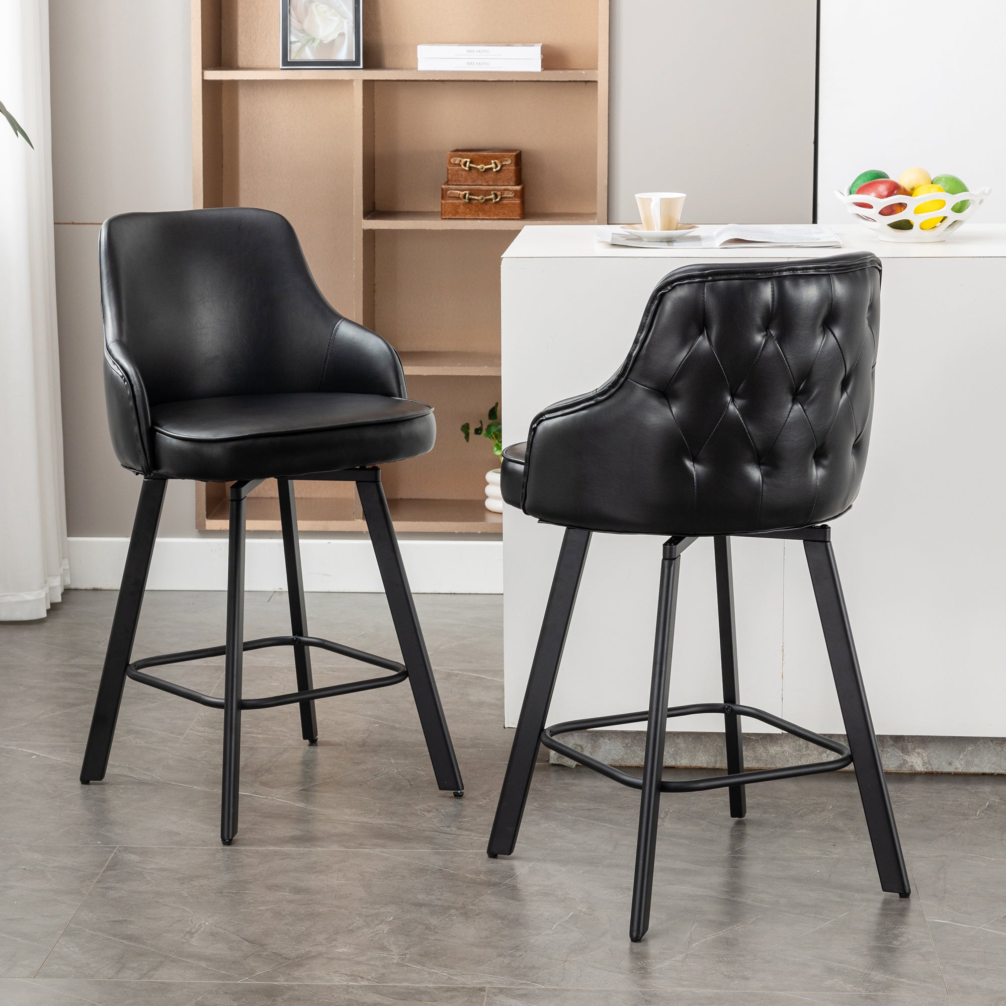 FIRAVOE Bar Stools Set of 2, 26" Swivel Counter Height Bar Stools with High Back, Faux Leather Kitchen Barstools Counter Height for Kitchen Island