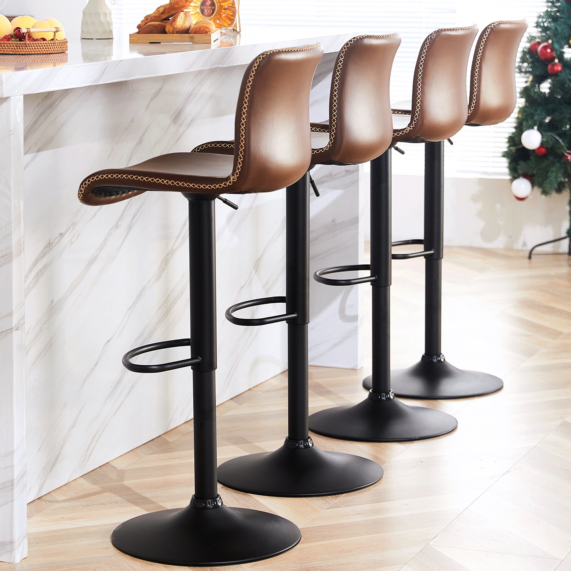 FIRAVOE Swivel Bar Stools Set of 2/3//4/6, Counter Height Bar Stools with Back, Adjustable Bar Stools 24" to 32", Brown Leather Kitchen Barstools Counter Stools Island Bar Chairs