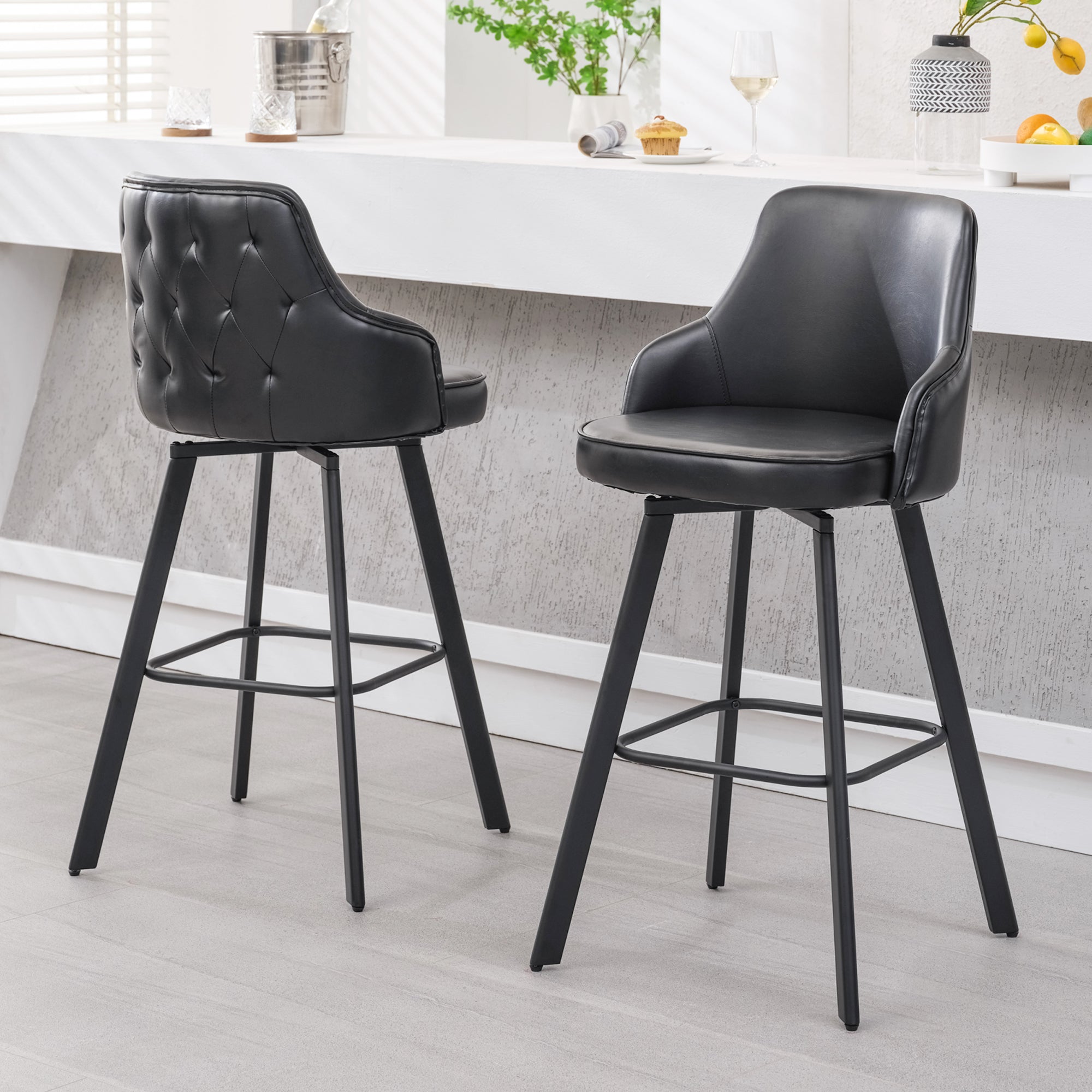 FIRAVOE Bar Stools Set of 2, 26" Swivel Counter Height Bar Stools with High Back, Faux Leather Kitchen Barstools Counter Height for Kitchen Island