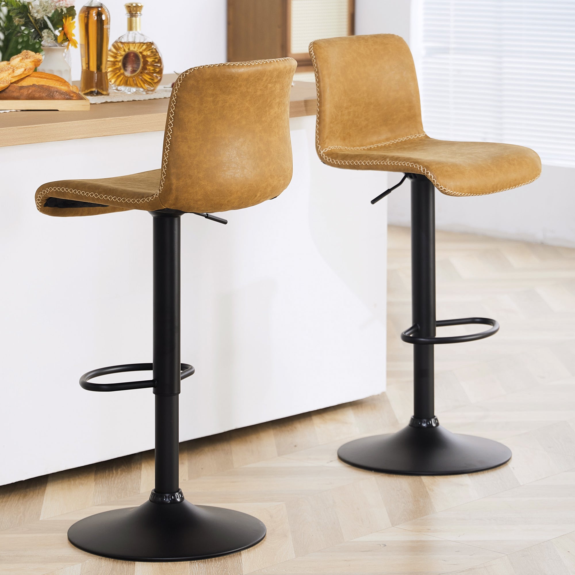 FIRAVOE Swivel Bar Stools Set of 2/3//4/6, Counter Height Bar Stools with Back, Adjustable Bar Stools 24" to 32", Brown Leather Kitchen Barstools Counter Stools Island Bar Chairs