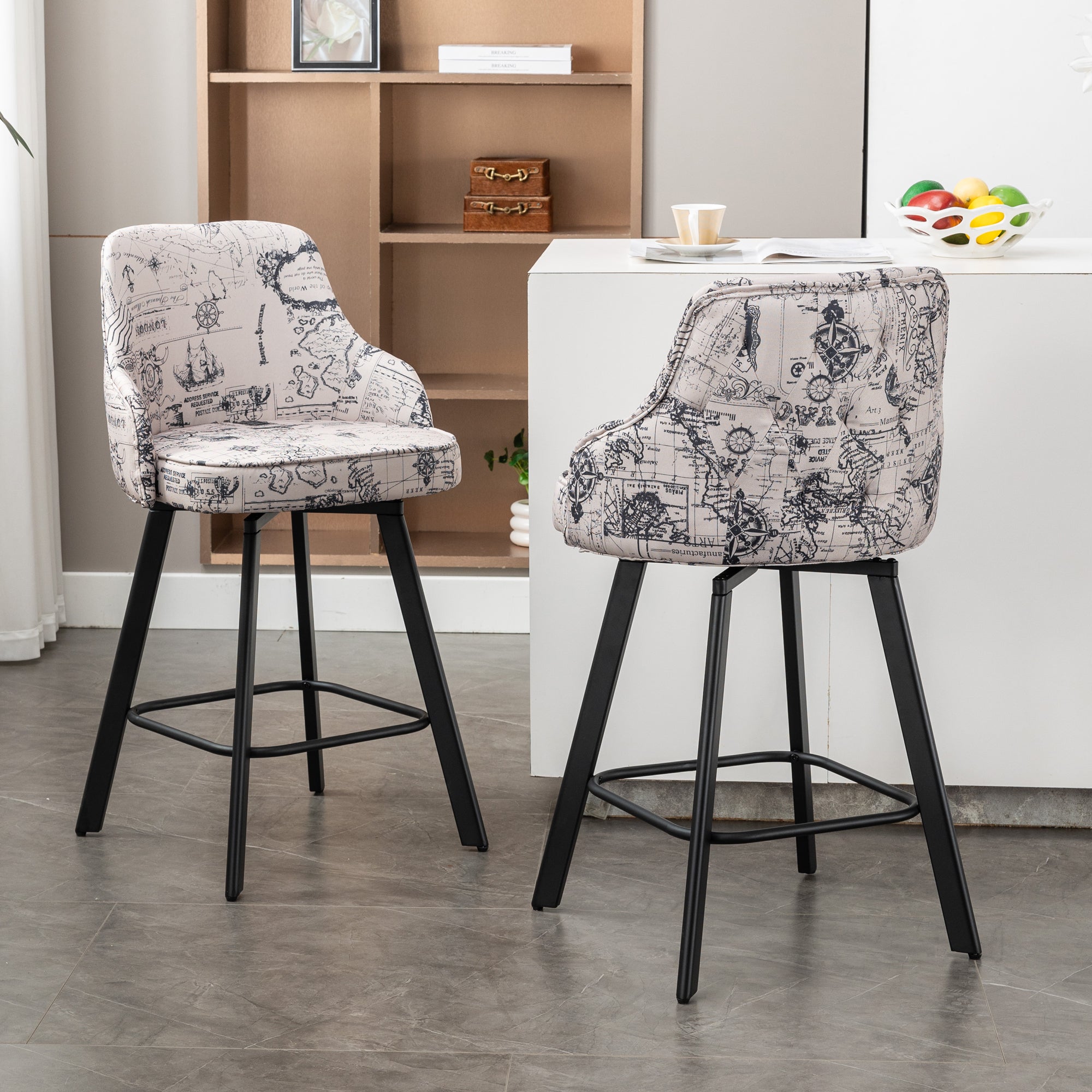 FIRAVOE Bar Stools Set of 2, 26" Swivel Counter Height Bar Stools with High Back, Faux Leather Kitchen Barstools Counter Height for Kitchen Island
