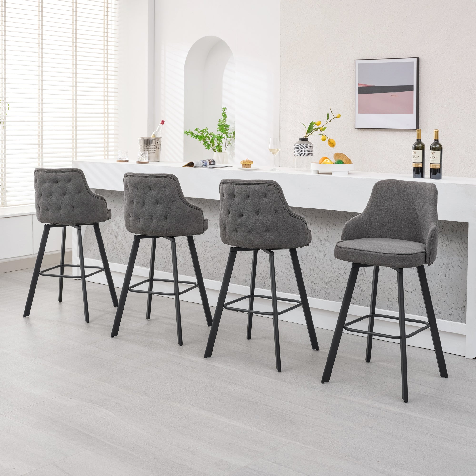 FIRAVOE Bar Stools Set of 2, 26" Swivel Counter Height Bar Stools with High Back, Faux Leather Kitchen Barstools Counter Height for Kitchen Island