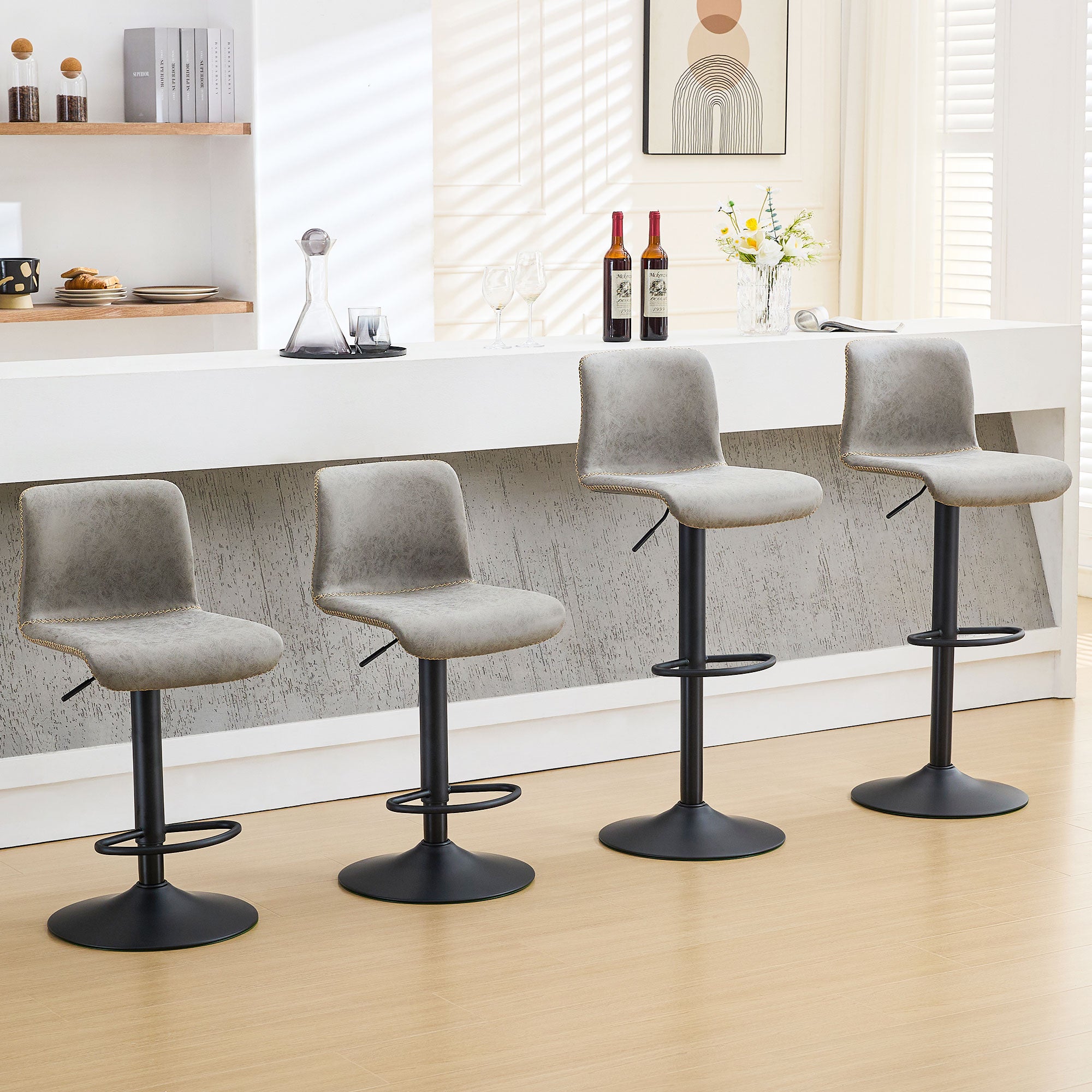 FIRAVOE Swivel Bar Stools Set of 2/3//4/6, Counter Height Bar Stools with Back, Adjustable Bar Stools 24" to 32", Brown Leather Kitchen Barstools Counter Stools Island Bar Chairs