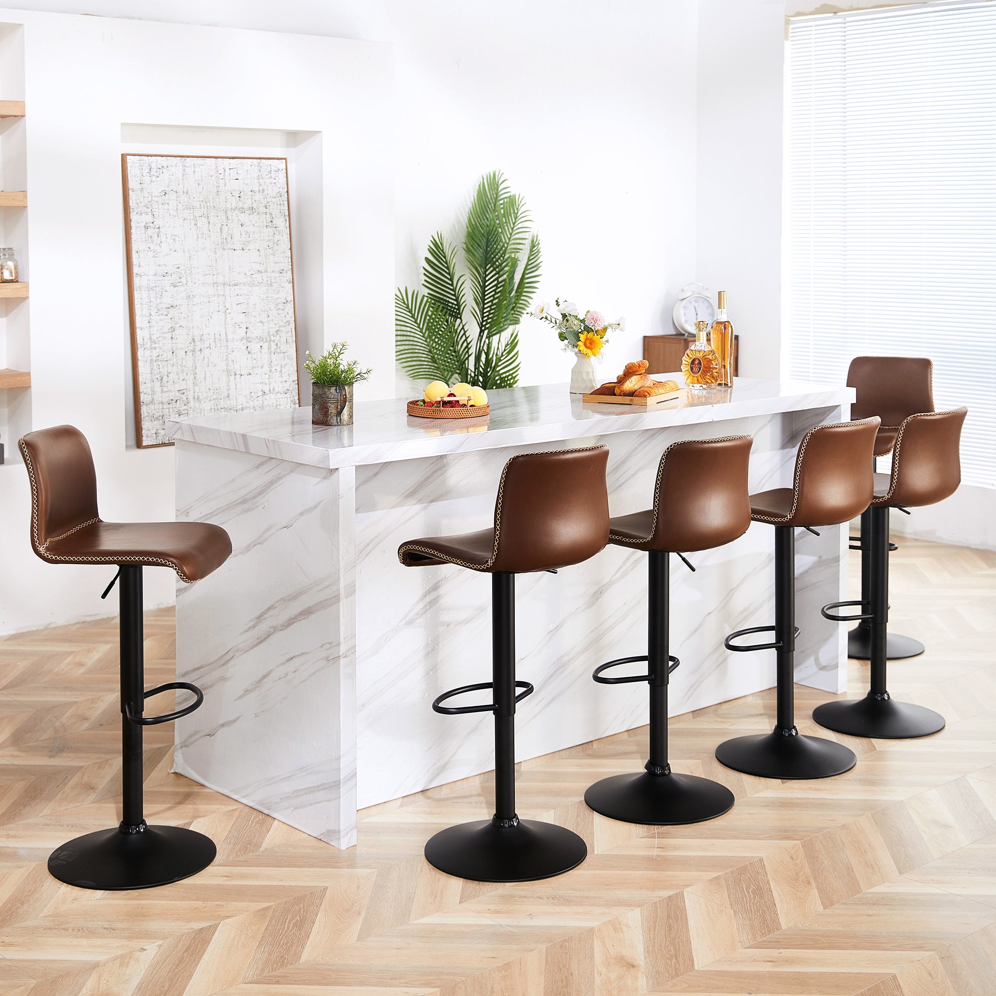 FIRAVOE Swivel Bar Stools Set of 2/3//4/6, Counter Height Bar Stools with Back, Adjustable Bar Stools 24" to 32", Brown Leather Kitchen Barstools Counter Stools Island Bar Chairs