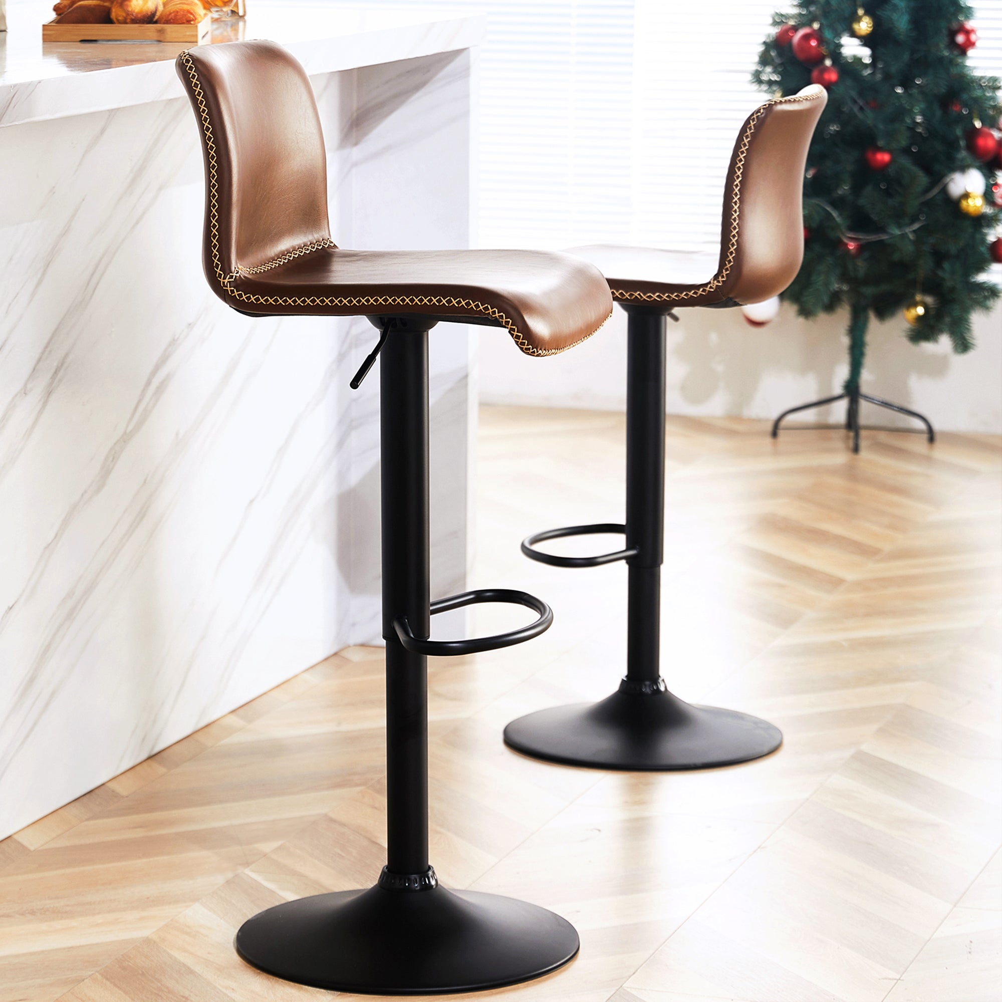 FIRAVOE Swivel Bar Stools Set of 2/3//4/6, Counter Height Bar Stools with Back, Adjustable Bar Stools 24" to 32", Brown Leather Kitchen Barstools Counter Stools Island Bar Chairs