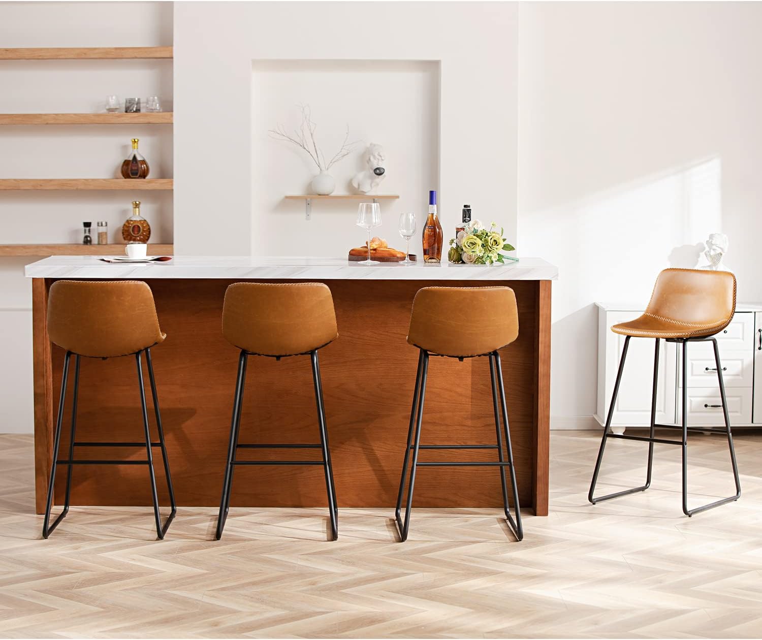 FIRAVOE Counter Height Bar Stools Set of 2, Counter Stools with Backs, Modern Bar Stools for Kitchen Island, Bar Stools 26 Inch Seat Height